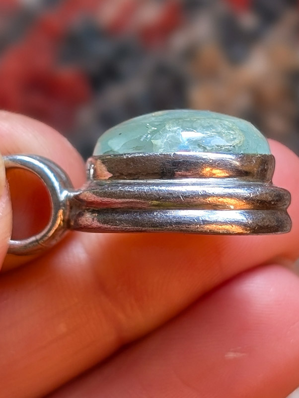 Vintage Silver Green Gemstone Pendant - Image 5