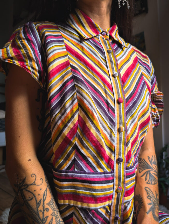 Preloved 70s Inspired Striped Dress - Image 5