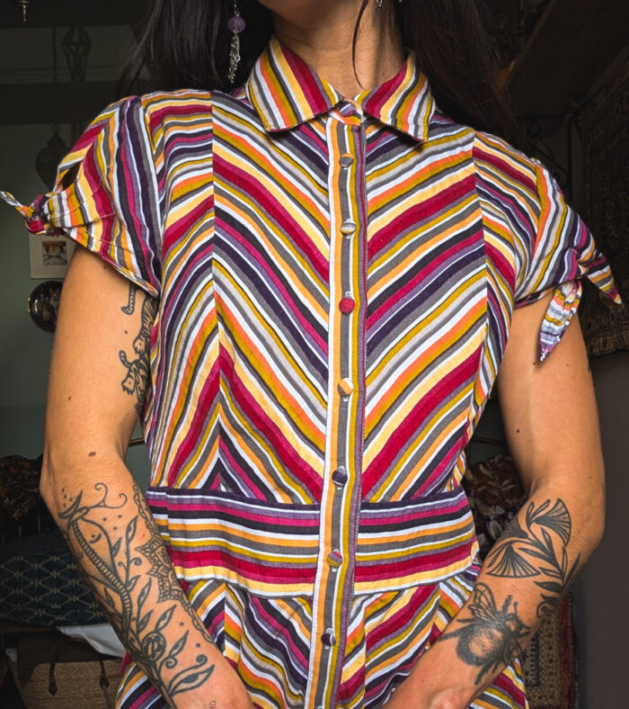 Preloved 70s Inspired Striped Dress - Image 2