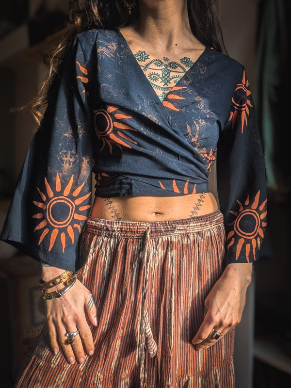 Batik Sun Print Wrap Top