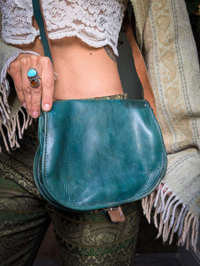 Handpainted Turquoise Sunflower Bag - Image 3