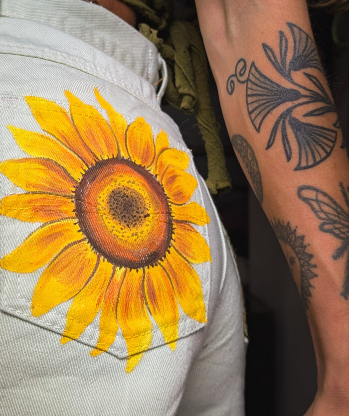 Reworked Sunflower Denim Shorts - Image 4