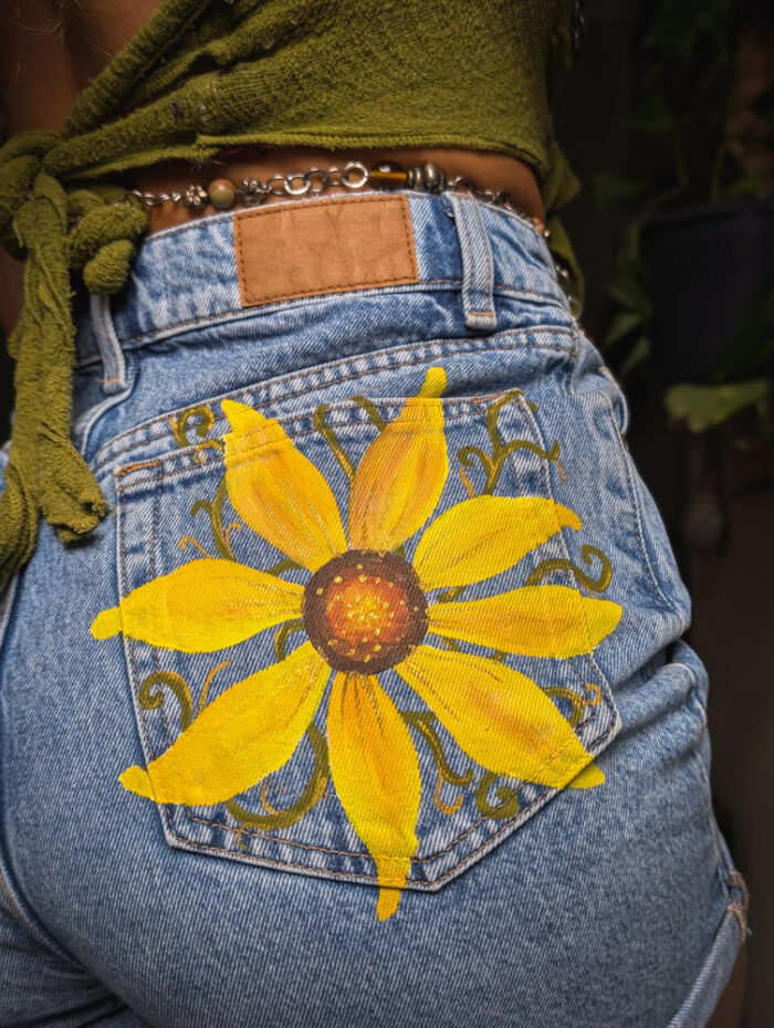 Reworked Sunflower Bum Shorts - Image 3