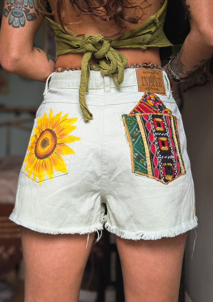 Reworked Sunflower Denim Shorts