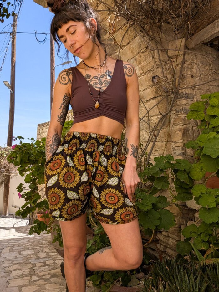 Brown Sunflower Shorts - Image 4