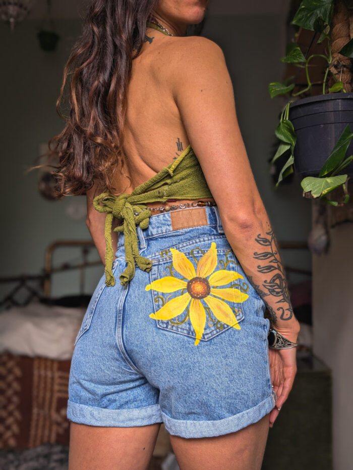 Reworked Sunflower Bum Shorts
