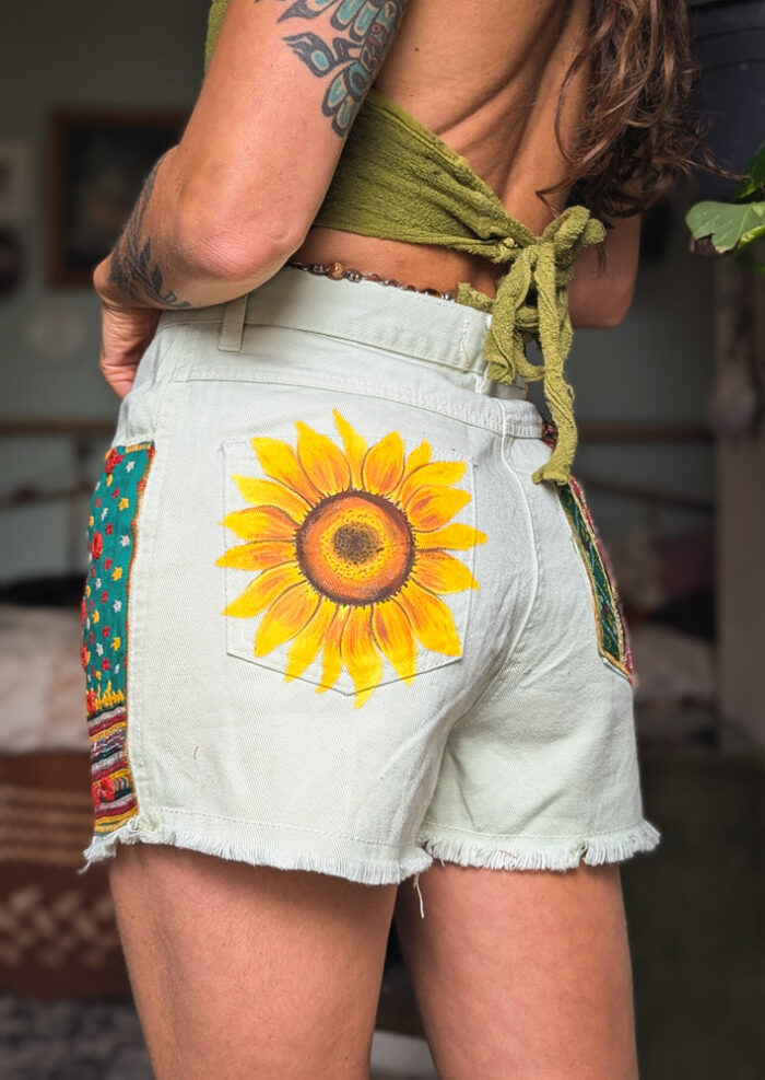 Reworked Sunflower Denim Shorts - Image 6