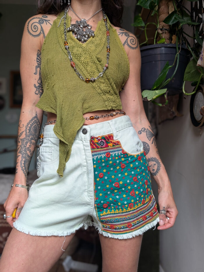 Reworked Sunflower Denim Shorts - Image 9