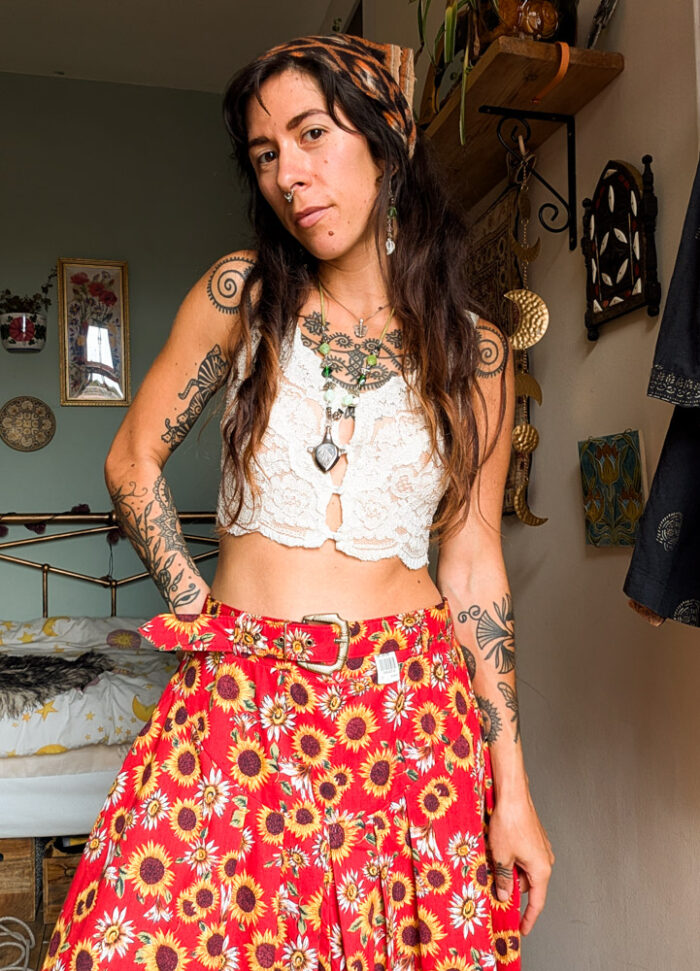 Vintage Sunflower Midi Skirt with Tags - Image 2