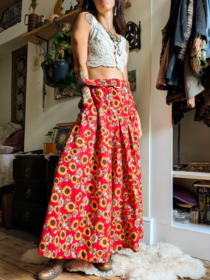 Vintage Sunflower Midi Skirt with Tags - Image 7