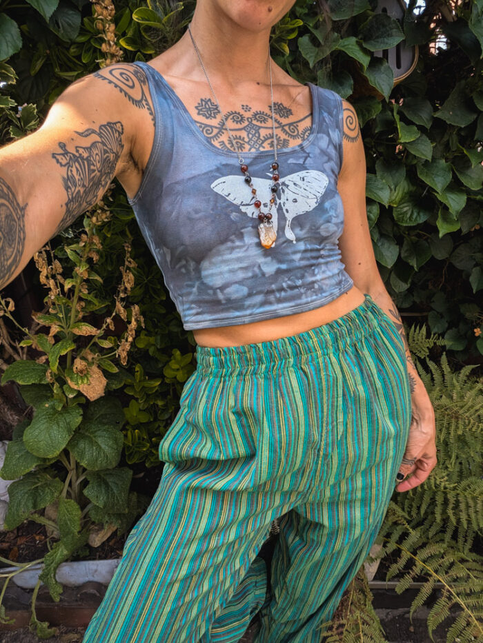 Teal Striped Cotton Trousers - XS only