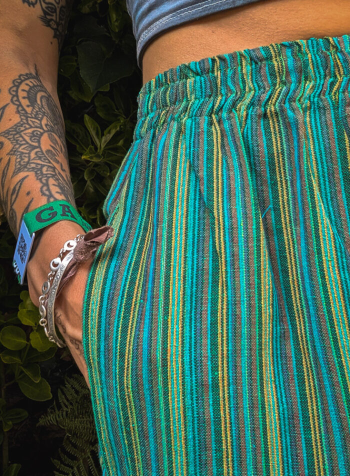 Teal Striped Cotton Trousers - XS only - Image 2