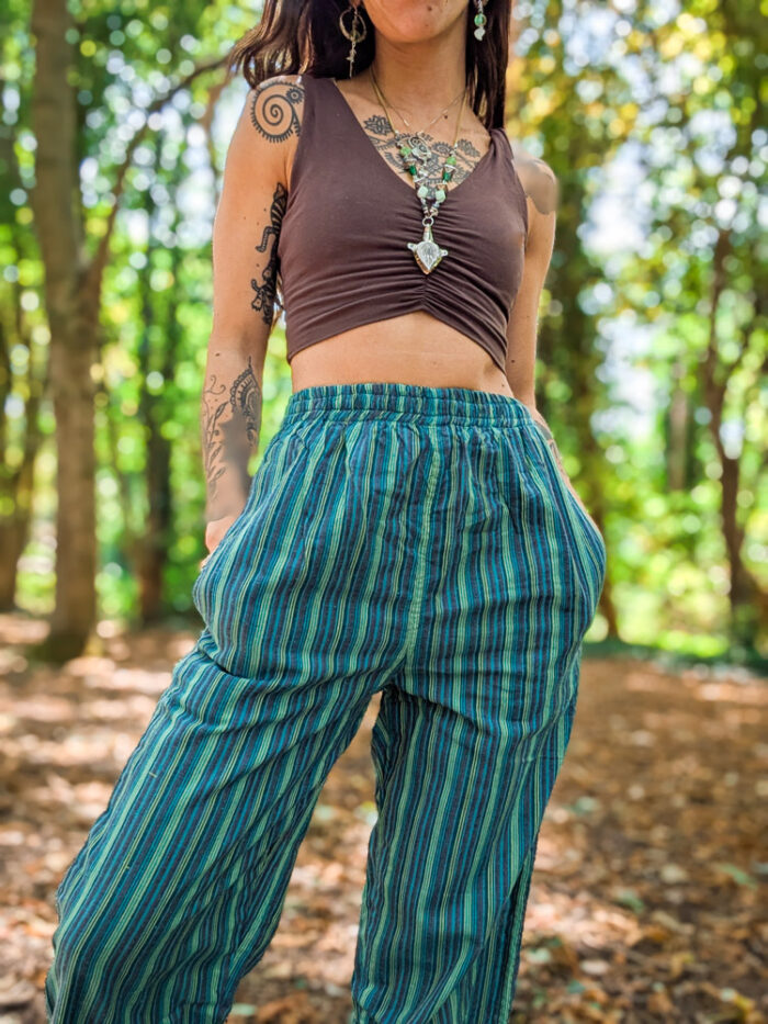 Teal Striped Cotton Trousers - Image 11