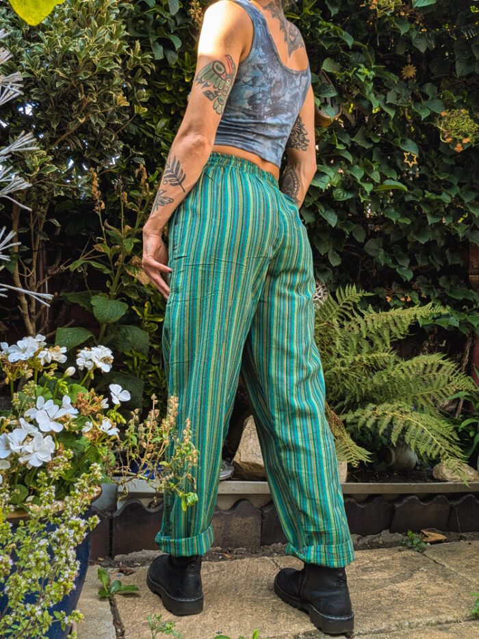 Teal Striped Cotton Trousers - XS only - Image 4