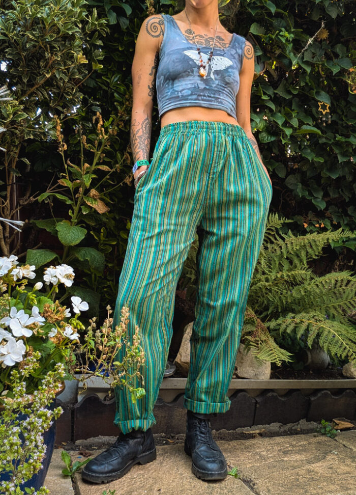 Teal Striped Cotton Trousers - XS only - Image 5