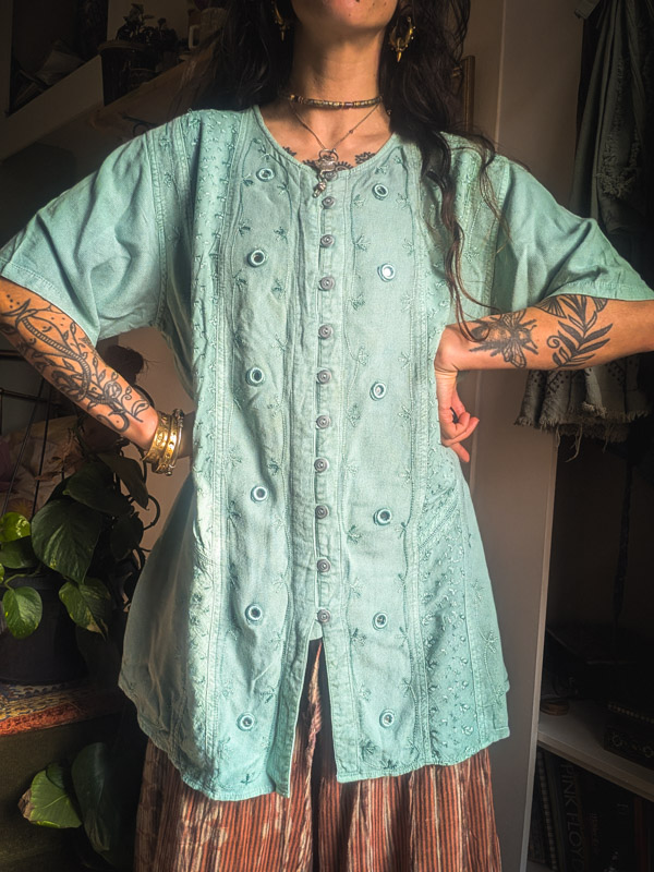 Vintage Turquoise Embroidered Top