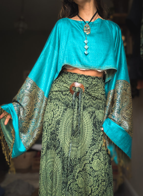 Upcycled Teal Paisley Oversize Top