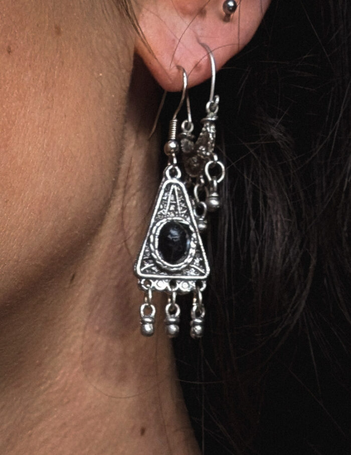 Vintage Triangle Onyx Enamel Earrings - Image 5