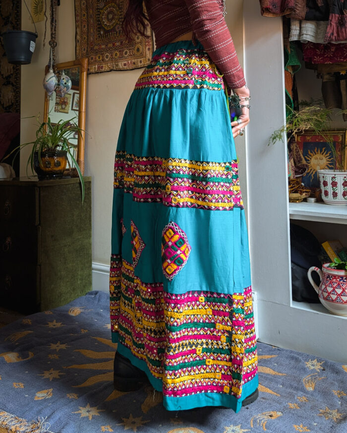Vintage Turquoise Embroidered Maxi Skirt - Image 4