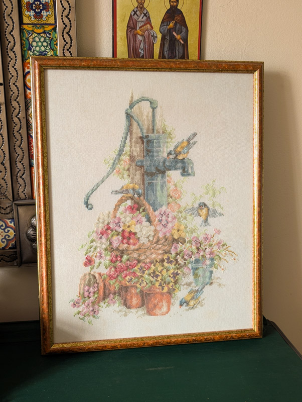 Vintage Framed Garden Embroidery