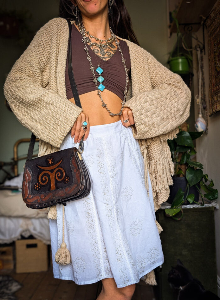 White + Gold Block Print Summer Skirt - Image 4
