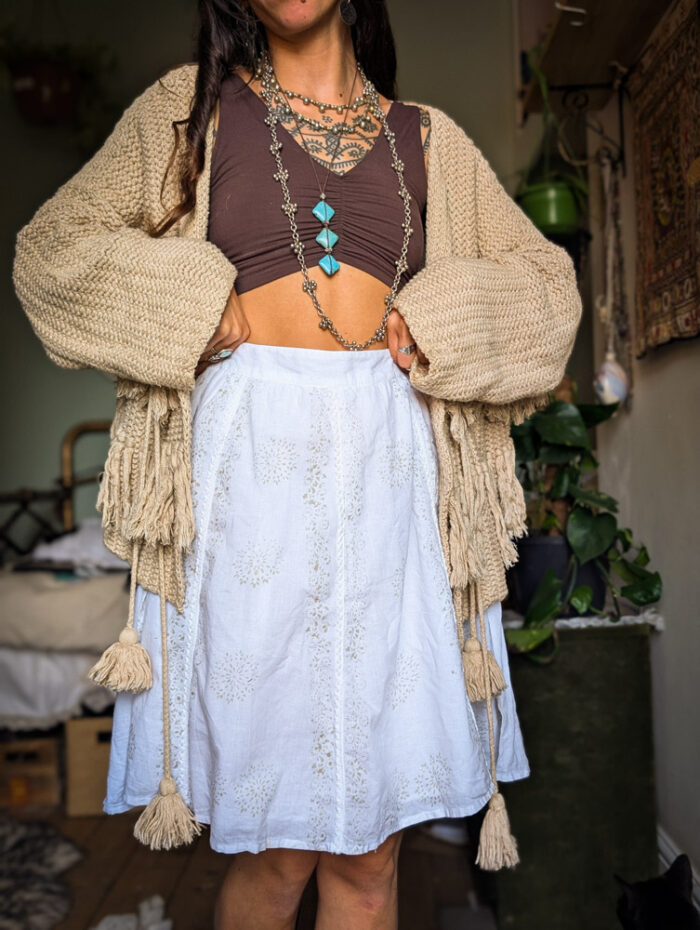 White + Gold Block Print Summer Skirt - Image 2