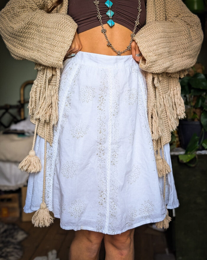 White + Gold Block Print Summer Skirt - Image 5