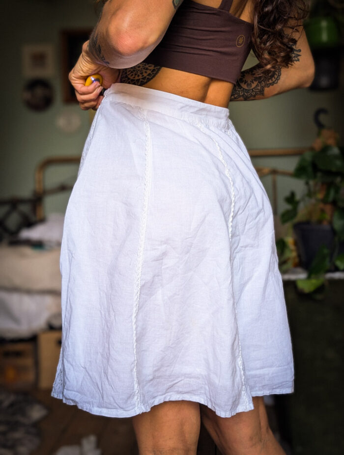 White + Gold Block Print Summer Skirt - Image 3