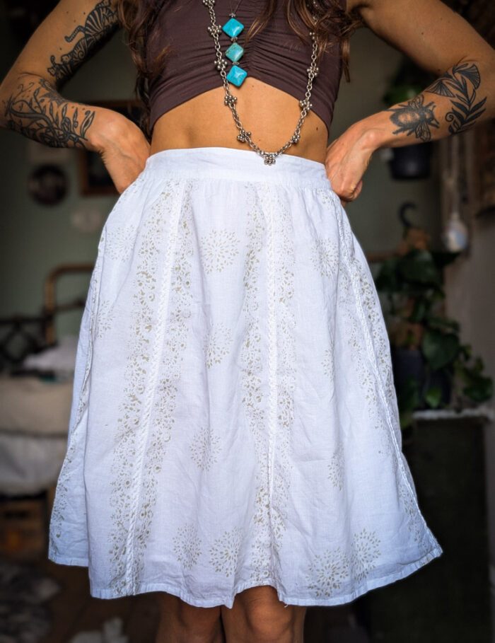 White + Gold Block Print Summer Skirt