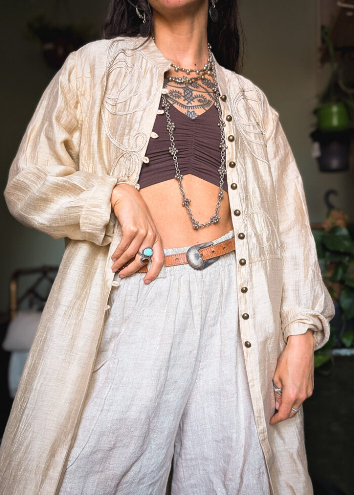 Beige Linen Embroidered Jacket - Image 6