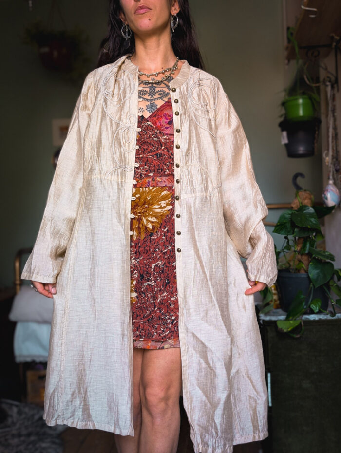 Beige Linen Embroidered Jacket - Image 9