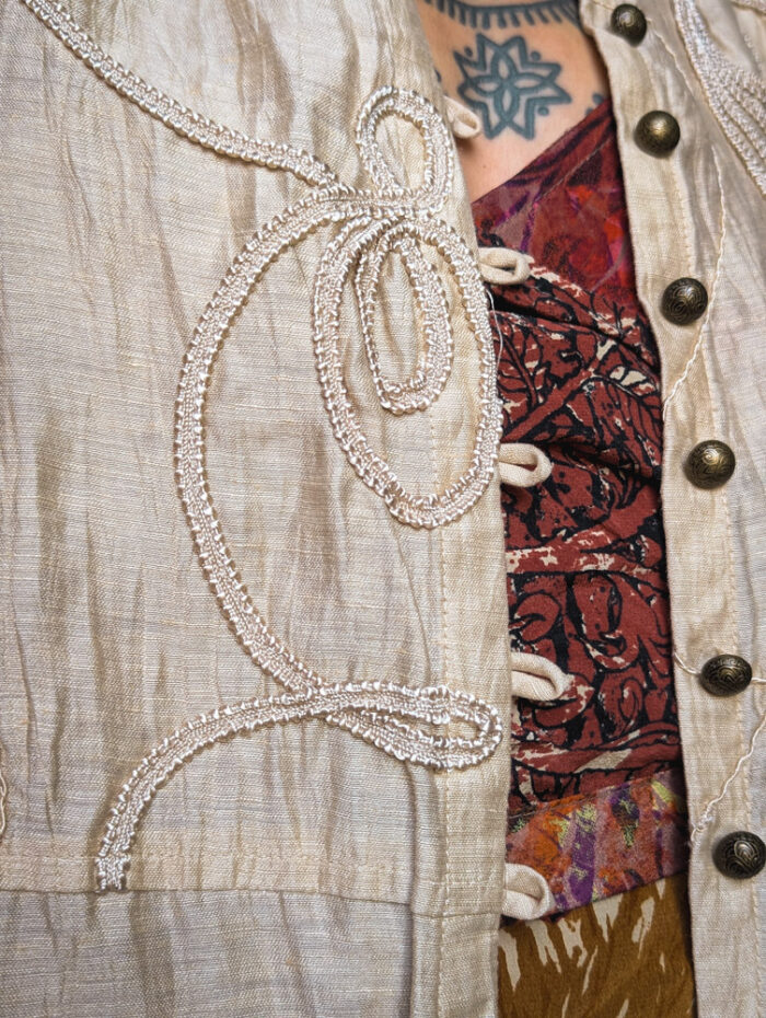 Beige Linen Embroidered Jacket - Image 10