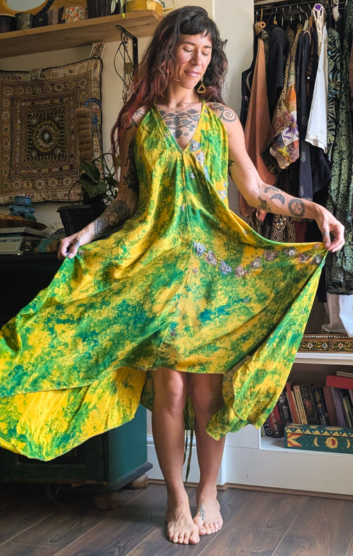 Yellow Recycled Silk Halter Dress