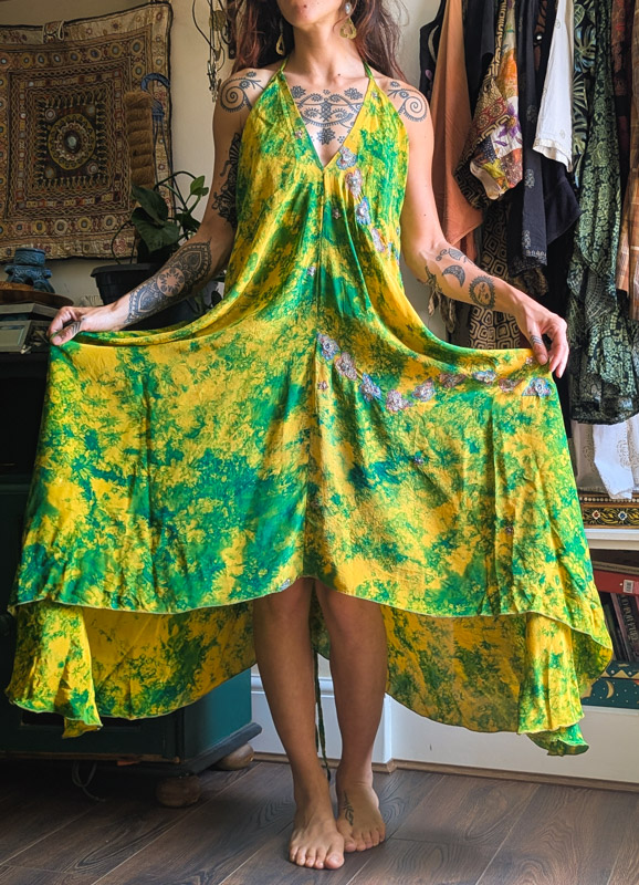 Yellow Recycled Silk Halter Dress - Image 3