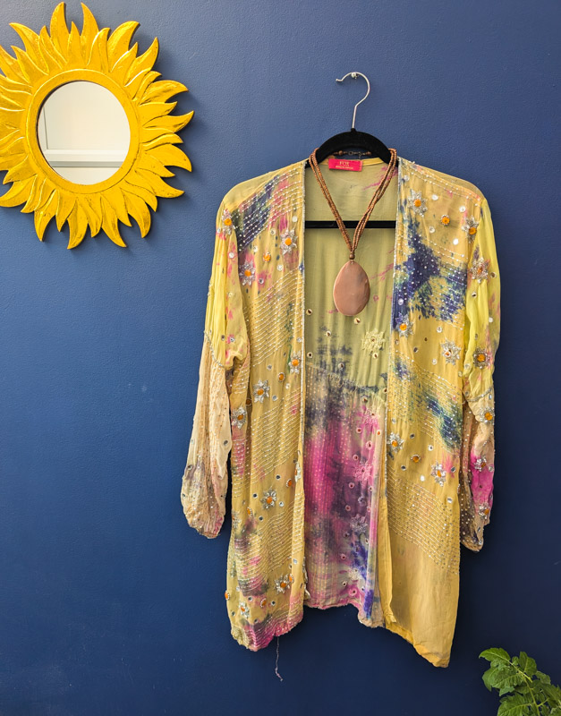 Yellow Embroidered Silk Robe - Image 7